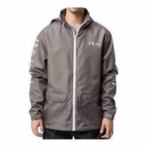 HUK Fishing Men's Waterproof Wind Breaker Lightweight Hooded Jacket XL Grey NWOT